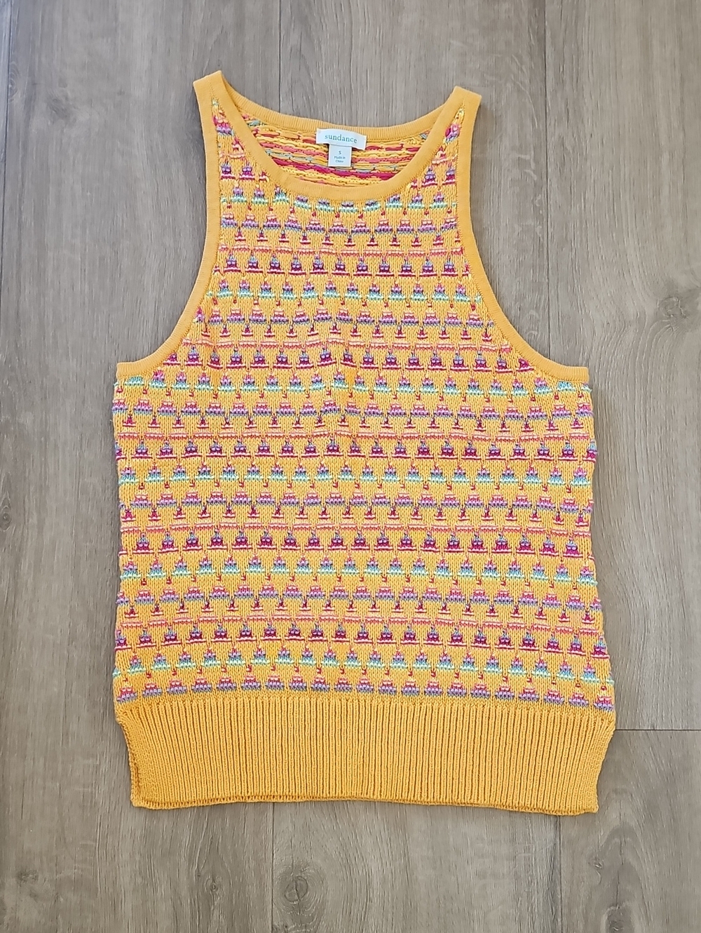 Sundance Yellow Multicolor Geometric Knit Tank